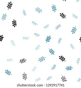 Light BLUE vector seamless doodle background with leaves. Colorful illustration in doodle style with leaves. Pattern for design of fabric, wallpapers.