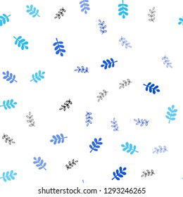 Light BLUE vector seamless doodle pattern with leaves. A vague abstract illustration with leaves in doodles style. Design for textile, fabric, wallpapers.