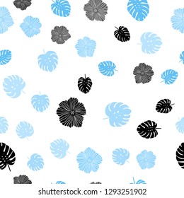 Light BLUE vector seamless doodle background with flowers, leaves. Colorful illustration in doodle style with leaves, flowers. Design for wallpaper, fabric makers.