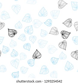 Light BLUE vector seamless doodle backdrop with leaves. New colorful illustration in doodle style with leaves. Pattern for design of fabric, wallpapers.