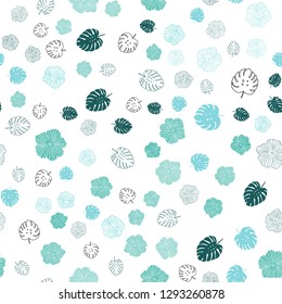 Light BLUE vector seamless doodle template with leaves, flowers. Glitter abstract illustration with leaves and flowers. Design for textile, fabric, wallpapers.