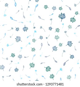 Light BLUE vector seamless doodle texture. New colorful illustration in doodle style with leaves. Hand painted design for web, leaflet, textile.