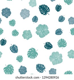 Light BLUE vector seamless doodle backdrop with flowers, leaves. Glitter abstract illustration with leaves and flowers. Pattern for trendy fabric, wallpapers.