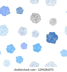 Light BLUE vector seamless doodle pattern with flowers. Colorful illustration with flowers in doodle style. Texture for window blinds, curtains.