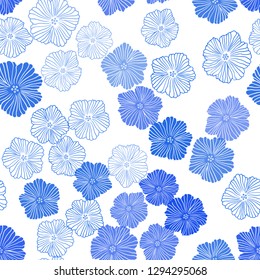 Light BLUE vector seamless doodle background with flowers. Flowers in natural style on white background. Pattern for trendy fabric, wallpapers.