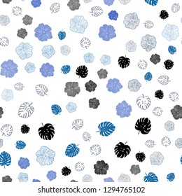 Light BLUE vector seamless doodle template with leaves, flowers. Leaves and flowers with gradient on white background. Template for business cards, websites.