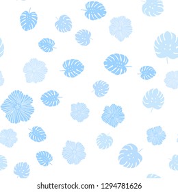 Light BLUE vector seamless doodle texture with flowers, leaves. Decorative design in Indian style on white background. Design for textile, fabric, wallpapers.