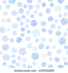 Light BLUE vector seamless doodle backdrop with flowers. Creative illustration in blurred style with flowers. Texture for window blinds, curtains.
