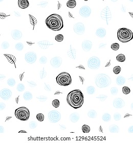 Light BLUE vector seamless doodle template with leaves and flowers. Creative illustration in blurred style with leaves, flowers. Pattern for design of fabric, wallpapers.