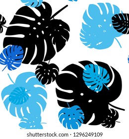 Light BLUE vector seamless doodle pattern with leaves. leaves on blurred abstract background with gradient. Pattern for trendy fabric, wallpapers.