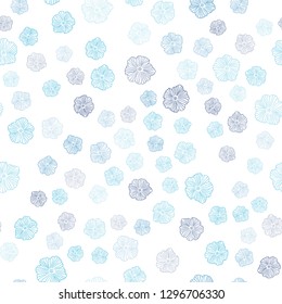 Light BLUE vector seamless doodle background with flowers. Sketchy doodle flowers on white background. Template for business cards, websites.