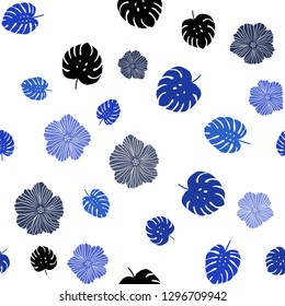 Light BLUE vector seamless doodle template with flowers, leaves. Colorful illustration in doodle style with leaves, flowers. Pattern for trendy fabric, wallpapers.