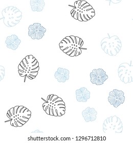 Light BLUE vector seamless doodle background with flowers, leaves. Brand new colored illustration with leaves and flowers. Pattern for design of fabric, wallpapers.