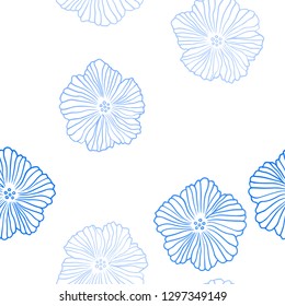 Light BLUE vector seamless doodle texture with flowers. Shining colored illustration with flowers. Design for wallpaper, fabric makers.