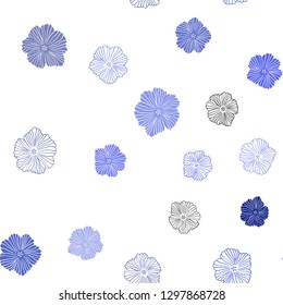 Light BLUE vector seamless doodle template with flowers. Flowers with gradient on white background. Pattern for trendy fabric, wallpapers.