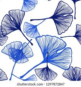 Light BLUE vector seamless doodle pattern with leaves. Shining colored illustration with leaves in doodle style. Template for business cards, websites.