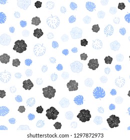 Light BLUE vector seamless doodle template with leaves, flowers. Sketchy doodles on white background. Pattern for design of fabric, wallpapers.