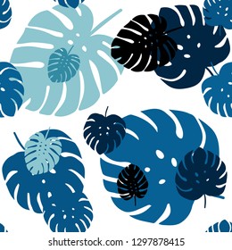 Light BLUE vector seamless doodle pattern with leaves. Creative illustration in blurred style with leaves. Pattern for design of fabric, wallpapers.
