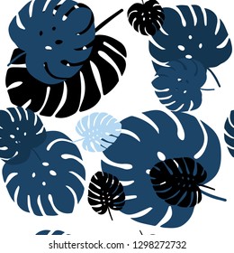 Light BLUE vector seamless doodle pattern with leaves. A vague abstract illustration with leaves in doodles style. Design for textile, fabric, wallpapers.