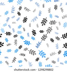 Light BLUE vector seamless doodle template with leaves, branches. Creative illustration in blurred style with leaves, branches. Texture for window blinds, curtains.