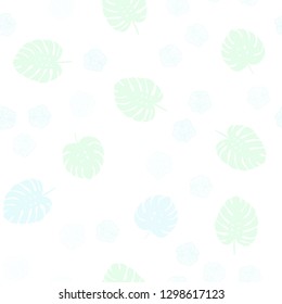 Light BLUE vector seamless doodle layout with flowers, leaves. Colorful illustration in doodle style with leaves, flowers. Template for business cards, websites.