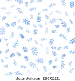 Light BLUE vector seamless doodle texture with leaves, branches. Colorful abstract illustration with leaves in doodle style. Pattern for trendy fabric, wallpapers.