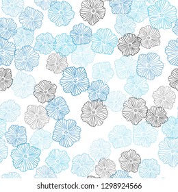 Light BLUE vector seamless doodle template with flowers. Colorful illustration in doodle style with flowers. Template for business cards, websites.