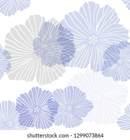 Light BLUE vector seamless doodle texture with flowers. Colorful illustration in doodle style with flowers. Texture for window blinds, curtains.