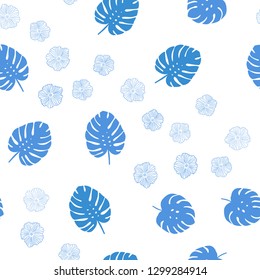 Light BLUE vector seamless doodle layout with flowers, leaves. Decorative design in Indian style on white background. Template for business cards, websites.