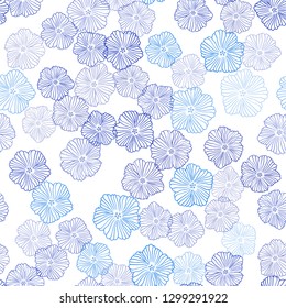 Light BLUE vector seamless doodle backdrop with flowers. Abstract illustration with flowers in doodles style. Design for textile, fabric, wallpapers.