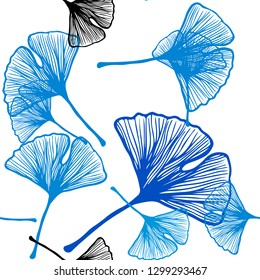 Light BLUE vector seamless doodle pattern with leaves. leaves on elegant natural pattern with gradient. Texture for window blinds, curtains.