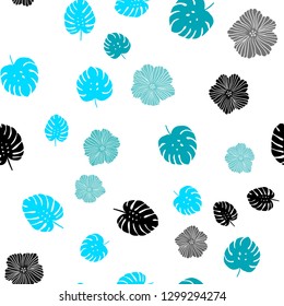 Light BLUE vector seamless doodle pattern with flowers, leaves. Leaves, flowers in natural style on white background. Template for business cards, websites.