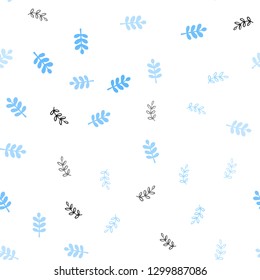 Light BLUE vector seamless doodle background with leaves. Doodle illustration of leaves in Origami style with gradient. Template for business cards, websites.