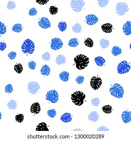 Light BLUE vector seamless doodle background with leaves. Modern geometrical abstract illustration with leaves. Texture for window blinds, curtains.