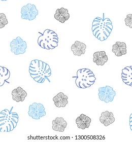 Light BLUE vector seamless doodle pattern with flowers, leaves. Decorative design in Indian style on white background. Design for wallpaper, fabric makers.