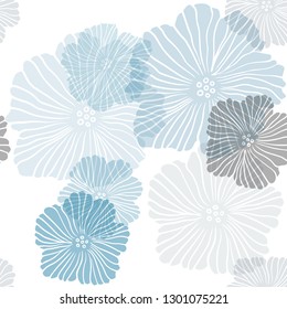 Light BLUE vector seamless doodle pattern with flowers. Illustration with colorful abstract doodle flowers. Texture for window blinds, curtains.