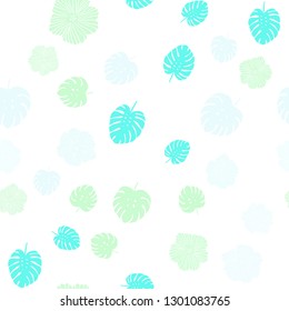 Light BLUE vector seamless doodle backdrop with flowers, leaves. Colorful illustration in doodle style with leaves, flowers. Texture for window blinds, curtains.