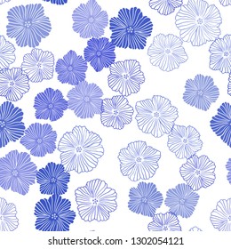 Light BLUE vector seamless doodle pattern with flowers. Modern abstract illustration with flowers. Pattern for design of fabric, wallpapers.