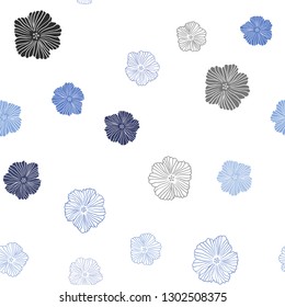 Light BLUE vector seamless doodle background with flowers. Decorative design of flowers on white background. Design for textile, fabric, wallpapers.