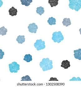 Light BLUE vector seamless doodle texture with flowers. Doodle illustration of flowers in Origami style. Pattern for design of fabric, wallpapers.
