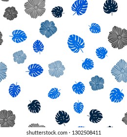 Light BLUE vector seamless doodle background with flowers, leaves. Colorful illustration in doodle style with leaves, flowers. Pattern for design of fabric, wallpapers.