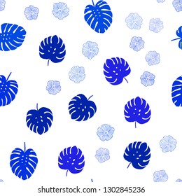 Light BLUE vector seamless doodle template with flowers, leaves. Colorful abstract illustration with leaves in doodle style. Design for textile, fabric, wallpapers.