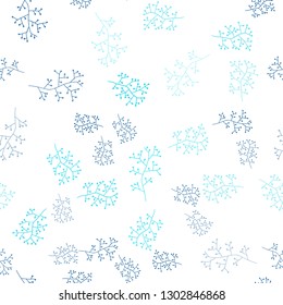 Light BLUE vector seamless doodle layout with branches. Decorative design in Indian style on white background. Design for textile, fabric, wallpapers.