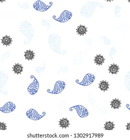 Light BLUE vector seamless doodle pattern with leaves and flowers. Sketchy doodles on white background. Design for wallpaper, fabric makers.