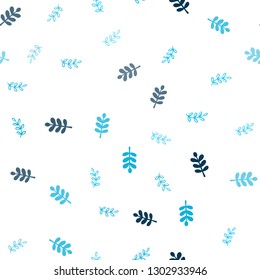 Light BLUE vector seamless doodle pattern with leaves. Blurred decorative design in Indian style with leaves. Texture for window blinds, curtains.