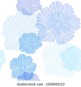 Light BLUE vector seamless doodle backdrop with flowers. Flowers with gradient on white background. Design for textile, fabric, wallpapers.