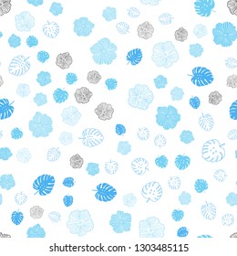 Light BLUE vector seamless doodle background with leaves, flowers. An elegant bright illustration with leaves and flowers. Design for textile, fabric, wallpapers.