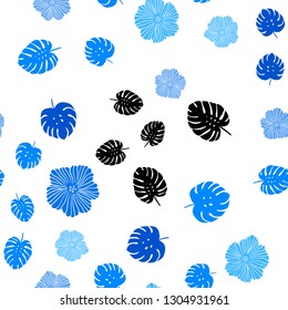 Light BLUE vector seamless doodle background with flowers, leaves. An elegant bright illustration with leaves and flowers. Pattern for trendy fabric, wallpapers.