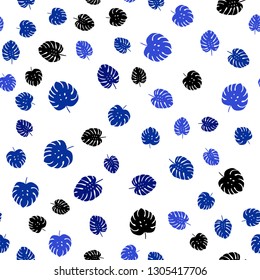 Light BLUE vector seamless doodle background with leaves. Modern geometrical abstract illustration with leaves. Design for textile, fabric, wallpapers.