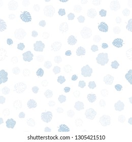 Light BLUE vector seamless doodle background with leaves, flowers. Decorative design in Indian style on white background. Texture for window blinds, curtains.